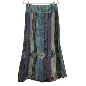 Vintage Jayli Maxi Skirt Size Medium A Line Striped Patchwork Multicolor Hippie